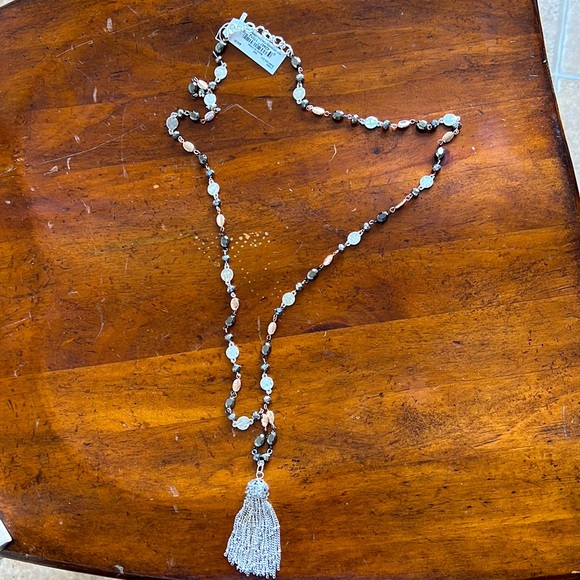 Nine West Jewelry - Beautiful silver, gold& dark brown chain with silver ball tassel at end 19”long